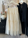 Pearl Yarn Dress Gentle Wind Folded Texture High Waist Half-Body Dress Woman 2025 Spring And Summer New Umbrella Skirt Cake Skirt