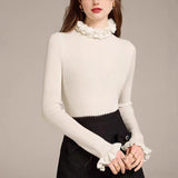 Pure Hot Girl Tight Inside The Thin Knitted Jersey Girl 2025 Autumn And Winter High-End Wooden Ear Collar Sweater Top