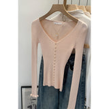 2026 Early Spring Design Feel Pink Big V Collar Long Sleeves To Hit The Bottom Of The Knitted Shirt Women's Autumn Commuting Clothes Thin