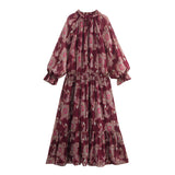2025 Spring And Summer New Women's Fashion Casual Metal Wire Print Long Dress 2509162
