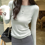 Design Sense Collar Knitted Jersey Women's Spring And Autumn New Shoulder Jacket T-Shirt With Long-Sleeved T-Shirts