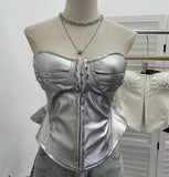 Real Shot With Chest Cushion Anti-Slip Bar Hottie Bosom Waist Pu Skin Hook Wrapped Breastless Top Woman 2785