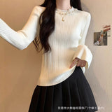 Heavy Industry Nail Ball Collar Collar Collar Sweater Women In Autumn And Winter With High-Level Horn Sleeve Tops Knitted Bottom Shirt