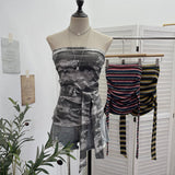 Real Shot Y2k With Chest Pads With Chest Pads To Wear Chest Vest Irregular Belt Strap Short Tie-Dye Letter Print Top 9270