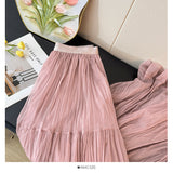 French Texture Fairy Temperament Net Dress Half Dress Autumn 2025 High-Waist A Word Fold Loose Big Skirt