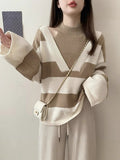 Fake Two Hanging Necks Long-Sleeved Sweater Women 2025 New Autumn And Winter Ocean Loose Thin Chic Top