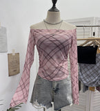 Real Shooting Two Sets Of Sexy Shoulder Single-Layer Thin Mesh Yarn Short T-Shirt + Inner Brat With Chest Pads To Wipe The Chest Vest 8095