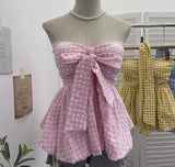 Real Shooting A Variety Of Wearing Striped With Bows Hanging Neck Bra Vest With Chest Cushion Lattice Sleeveless Short Top 9227