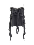 Summer Lotus Leaf Side Sling Shirt Women Feel Low Chest Bare Back Ribbon Loose Sleeveless Top 9670