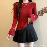 Heavy Industry Nail Ball Collar Collar Collar Sweater Women In Autumn And Winter With High-Level Horn Sleeve Tops Knitted Bottom Shirt