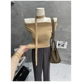 Pure Lusty Slanted Shoulder Shoulder Repair Short-Sleeved T-Shirt Around The Neck Strapped Clothes Thin Shoulder Vest New