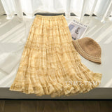 Rotating Skirt ~ Blue Lattice Mesh Yarn Half-Dress Woman Oversized Swing A Word Hundred Fold Skirt Wood Ear Splicing Cake Skirt