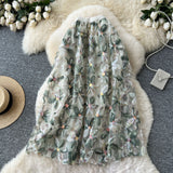 Net Yarn Half Dress Women's Autumn And Winter New High-Rise Thin Three-Dimensional Flower Embroidery Slid A Word Swing Skirt Dress Skirt