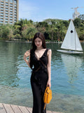 Pure Lust Style Lace Splicing Dress Girl Summer Hottie Long Dress Waist Sexy Lotus Leaves Side Of The Hip Fishtail Skirt