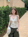 Korean Babes V-Neck Lace Splicing Tie Sling Vest Women's Summer Design Sense Slime Body Top