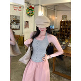 French Hanging Neck Sling Vest Women Wear 2026 New Outer Buckle Sleeveless Commuting Top In Summer