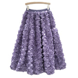 2025 New Three-Dimensional Flower Skirt Women High-Rise Thin And Fluffy Skirt In The Long Fairy Big Swing A Skirt