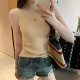 Unique Premium Feeling White Half-High Collar Sleeveless Knitted Shirt Women 2025 Summer New Beautiful Bottom Vest Top