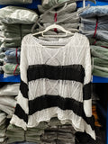 Korean Vintage Sleeve Long Sleeve Striped Sun T-Shirt Knitted Thin Loose Design Hoodie For Women