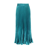 2025 New Women's Color Metallic Metallic Luster 100-Folded Dress Long Organ Skirt Half-Dress Skirt