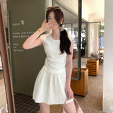 Unique Beautiful Round Collar Small Flying Sleeve T-Shirt Girl 100 Folded Short Skirt Two Sets Of Summer Beautiful And Cute Small Set