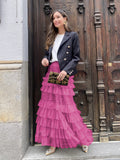 New Women's High-End Sense Summer Temperament British Net Yarn Cake Skirt Punt Skirt Solid Color A Word Half-Body Skirt