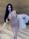 Pure Lust Wind Cross V Collar Short-Sleeved Dress Women's Summer Folds Tight Dress Show Body To Pack Her Hip Short Skirt
