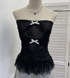 Real Shot With Anti-Slip Strip Lace Yarn Tector-Boobed Bow Repair Slim Sleeveless Top 8180