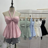 Real Shooting Pure Lust Wind Hanging Neck Tie With Chest Vest With Chest Skirt Swing Thin Wrapped Chest Sleeveless Top 9131