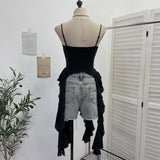 Land Wind Cave Sling Sling Vest Women's Summer Irregular Short-Term Umbilish Ribbon Sleeveless Top 9258