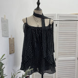Irregular Lotus Leaf Side Ribbon Sling Sling Vest Loose Lazy Sleeveless Top Woman 9333
