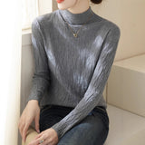 High-Grade Gray Half-High Collar Wool Texture Inside The Knitted Bottoming Shirt Women's Autumn And Winter High-End Super-Good-Looking Sweater