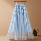 Three-Dimensional Flower Net Dress Half Skirt Women's Spring And Autumn New Temperament Gentle Long Fairy A-Word Shaft Skirt