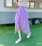 2025 New High-Rise Thin Multi-Layer Irregular Mesh Splicing Cake Skirt In The Long Half Skirt Women's Skirt