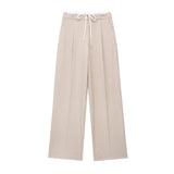 Spring 2025 New Double Waist Tight Waist Rope Design Loose Thin Casual Pants Women 1608225