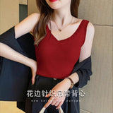 Suspension Vest Women Summer Ice Silk V Collar Small Vest Women Wearing Fashion Small Sling Belt Outside The Bottom Vest