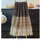 French Fairy Temperament Multi-Level Color Mesh Dress Half-Dress Woman Autumn 2025 High-Waist A-Layer Cake Skirt