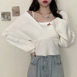 Inside The Bottom Knitted Shirt Long Sleeve 2026 Spring New Women's Design Sense Of Niche Fake Two Short Tops