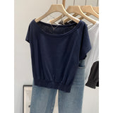 Slanted Shoulder Shoulder Waist White Short-Sleeved T-Shirt Women Summer 2026 New Pure Desire Design Short Top
