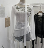 Slap In The Air-Covered Knitted T-Shirt Women's Autumn Dress With Long-Sleeved Drawstring Irregular Top 8097