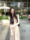 Apricot Knitted Early Autumn Long-Sleeved Dress Girl Autumn Winter Harvest Waist Repair Skirt Autumn Dress 2025 Long Dress