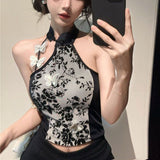 New Chinese Style Hanging Neck Sling Vest Female Outside Wearing Xiatai Hottie Fish Bone Bosom Small Top Unique Beauty
