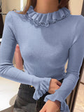 Pure Hot Girl Tight Inside The Thin Knitted Jersey Girl 2025 Autumn And Winter High-End Wooden Ear Collar Sweater Top