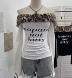 Real Shooting Removable Leopard-Print Hair Collar Shoulder Long-Sleeved T-Shirt Hottie Slim Print Shoulder Thin Velvet Top 1377
