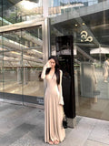 Apricot Knitted Early Autumn Long-Sleeved Dress Girl Autumn Winter Harvest Waist Repair Skirt Autumn Dress 2025 Long Dress