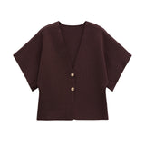 New Women's Clothing Temperament Short-Sleeved V-Neck Two-Grained Knitting Top 4192101