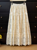 Gentle Wind Pure Color Hollow Lace Lace Dress Women Winter Lady Temperament High Waist Folds Big Swing Dress