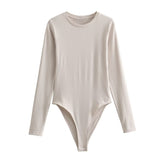 Spring And Summer New Women's Pure Color Round Collar Long-Sleeved Top