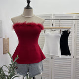 Solid Shot Hair Stitched Knitted Bra With Chest Pad Inside The Waist Sleeveless Wrapped Chest Cloth 9297