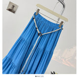 French Gentle Holiday Wind To Close The Belt Half-Dress Woman Summer 2025 Fold Loose Age-Down Feeling Big Swing Skirt